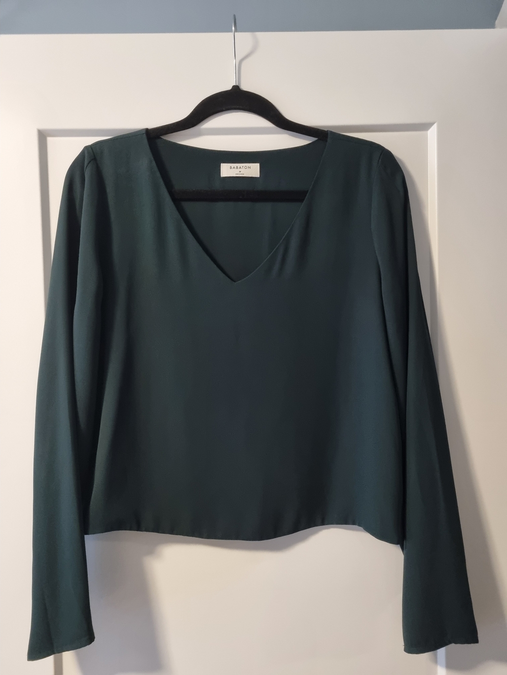 Aritzia Babaton Murphy Long Sleeve V-Neck Blouse in Scarab